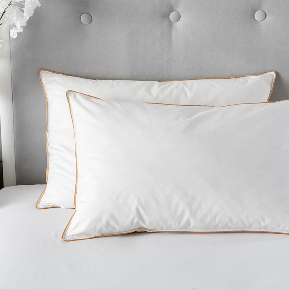 image 1 of Luxury Goose Feather And Down Pillow Pair 100% Cotton Cover White