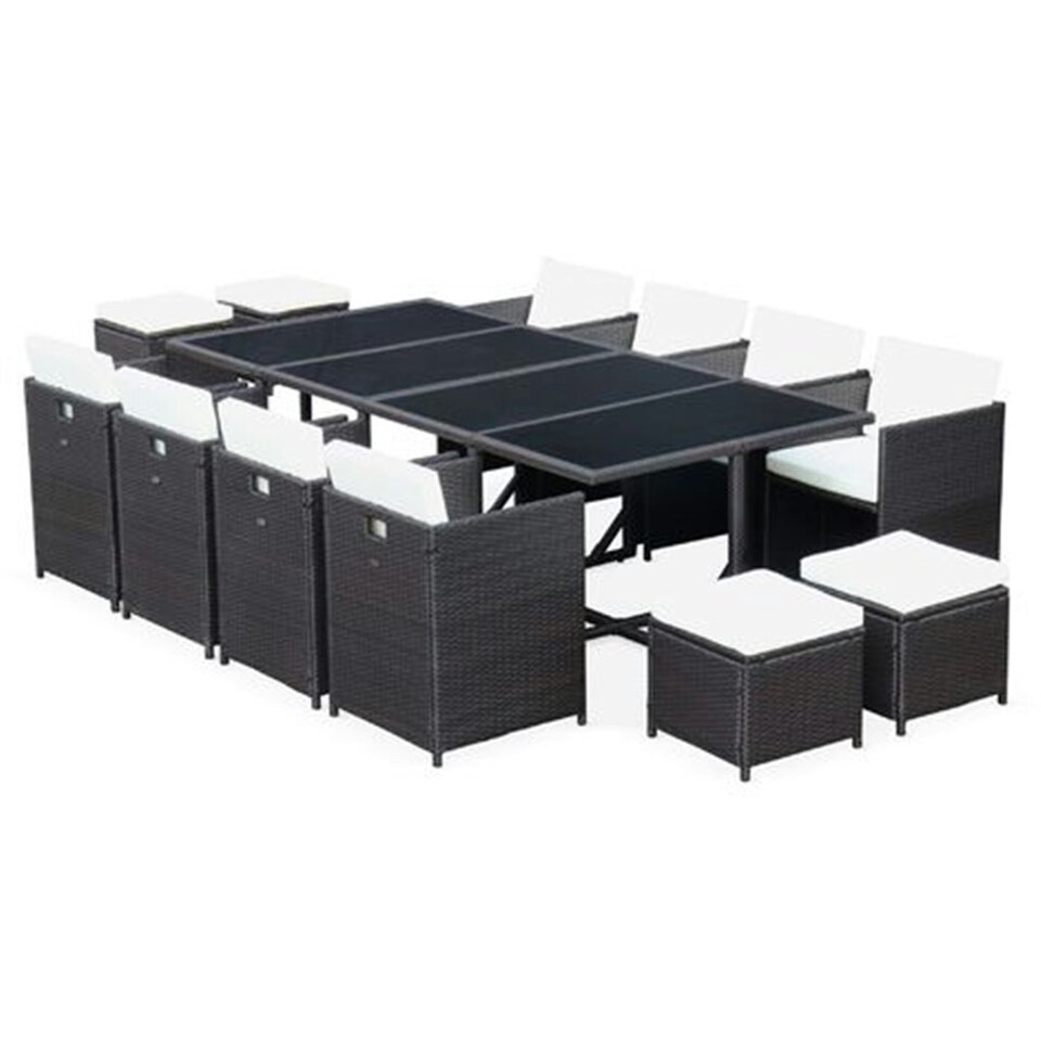 image 1 of 12 Seater Cannes Ebony Black Cube Set - Rattan Wicker