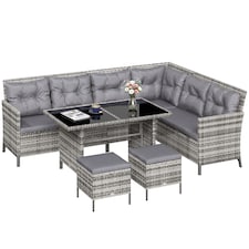 Outsunny 6 PCs Patio wicker Sofa Set Rattan Chair Furniture w/ Glass & Cushioned