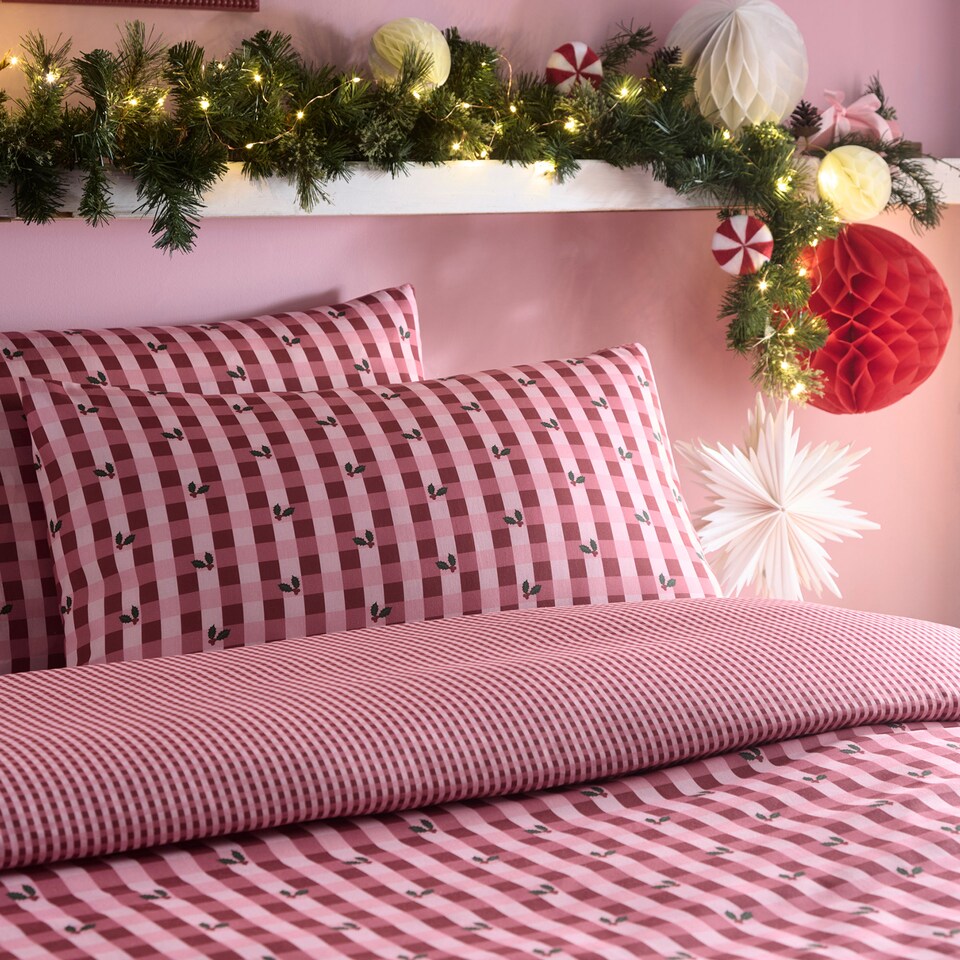 image 1 of Fusion Holly Gingham Duvet Cover Set Red