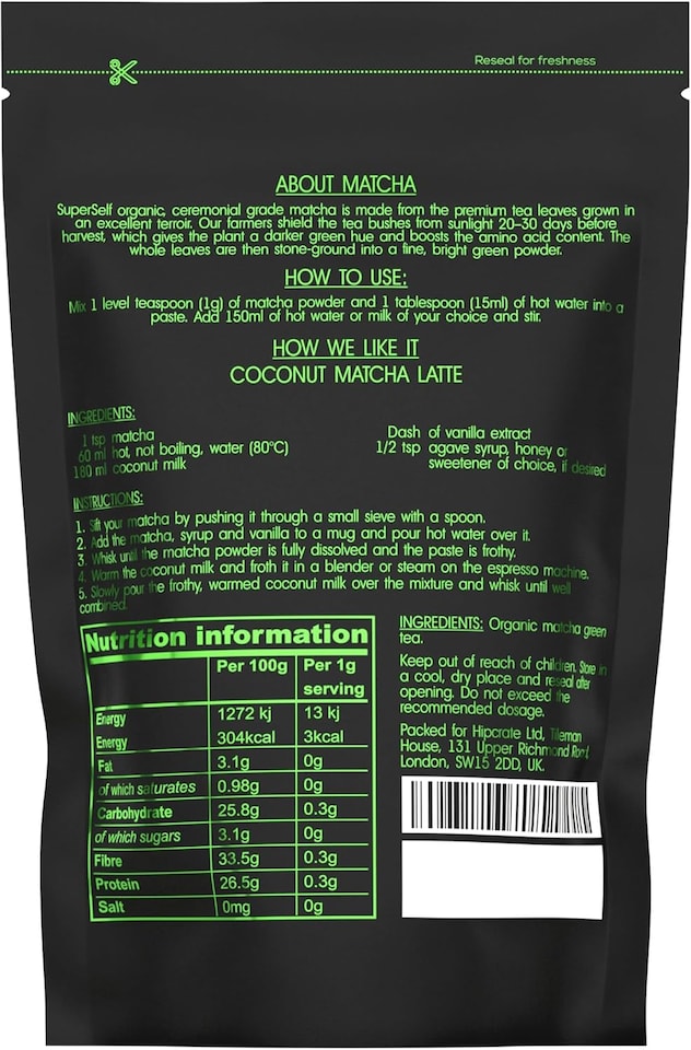 image 1 of SuperSelf Organic Matcha Green Tea Powder Ceremonial Grade 120g