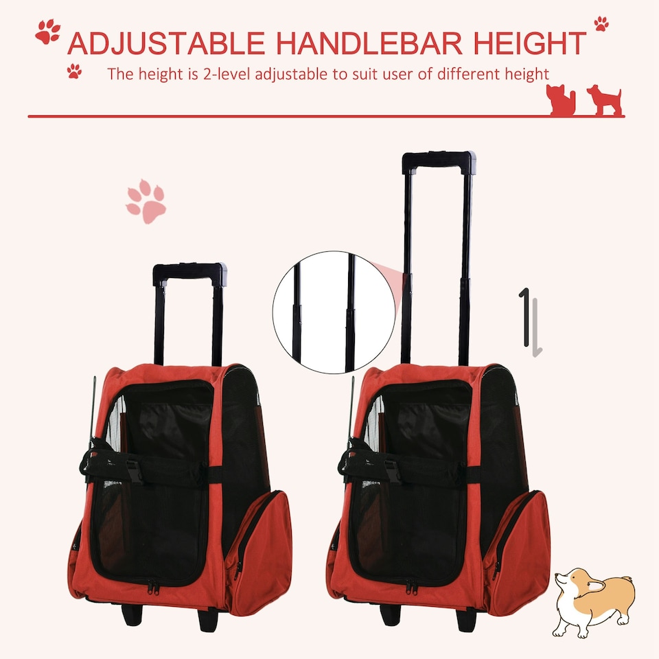image 1 of PawHut Pet Travel Backpack Bag Cat Puppy Dog Carrier w/ Trolley and Telescopic