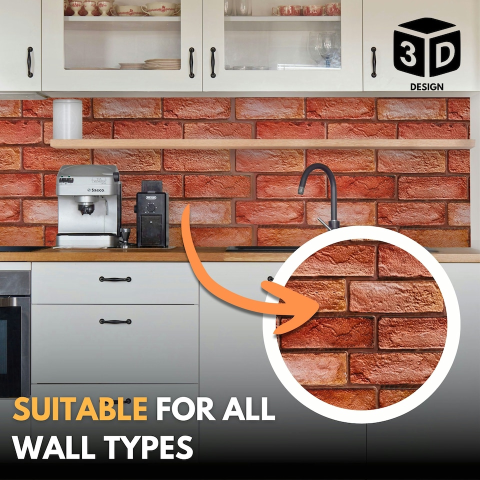 image 1 of NOVECRAFTO 3D Brick Effect Wall Panels – 6 PVC Sheets, Covers 2.76 sqm (29.76 sq ft), 96x48cm Each – Reddish Brown Faux Brick Cladding for Interior Walls