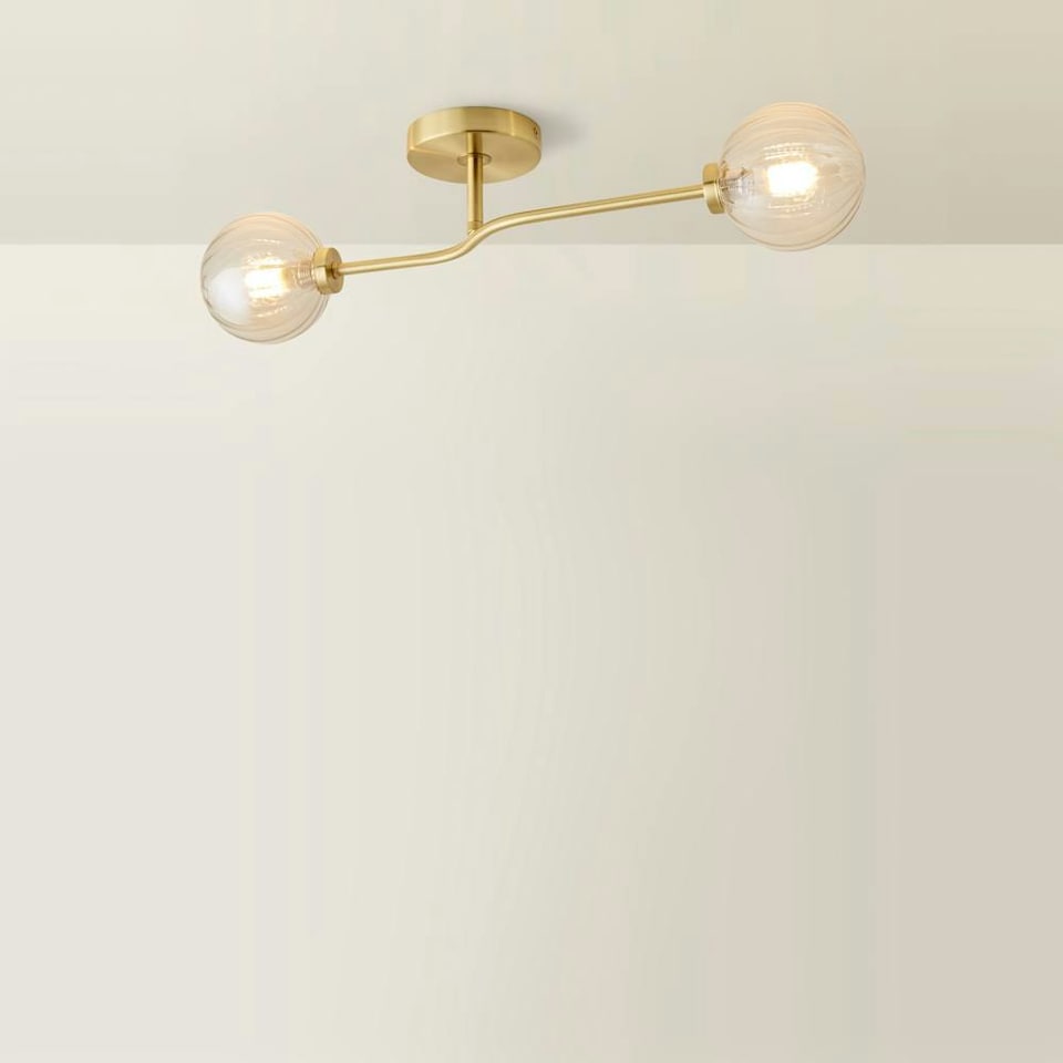 image 1 of ValueLights Chessy Asymmetric Ribbed Glass Globe Gold Bar Ceiling Light with LED Bulbs