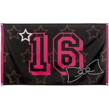 Boland Number 16th Birthday Flag Banner - Black/Pink/White - One Size