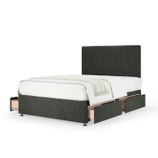 Signature Platinum 2000 Pocket Sprung Charcoal Linen 4 Drawer Divan Set And Valencia Headboard King Size