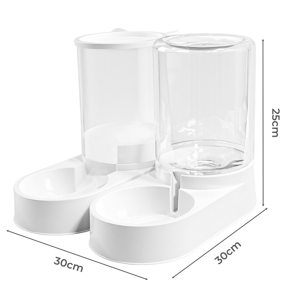 image 1 of Skylos 2 Packs Automatic Food Feeder Waterer Set 3.2L Plastic Dispenser Dog Cat