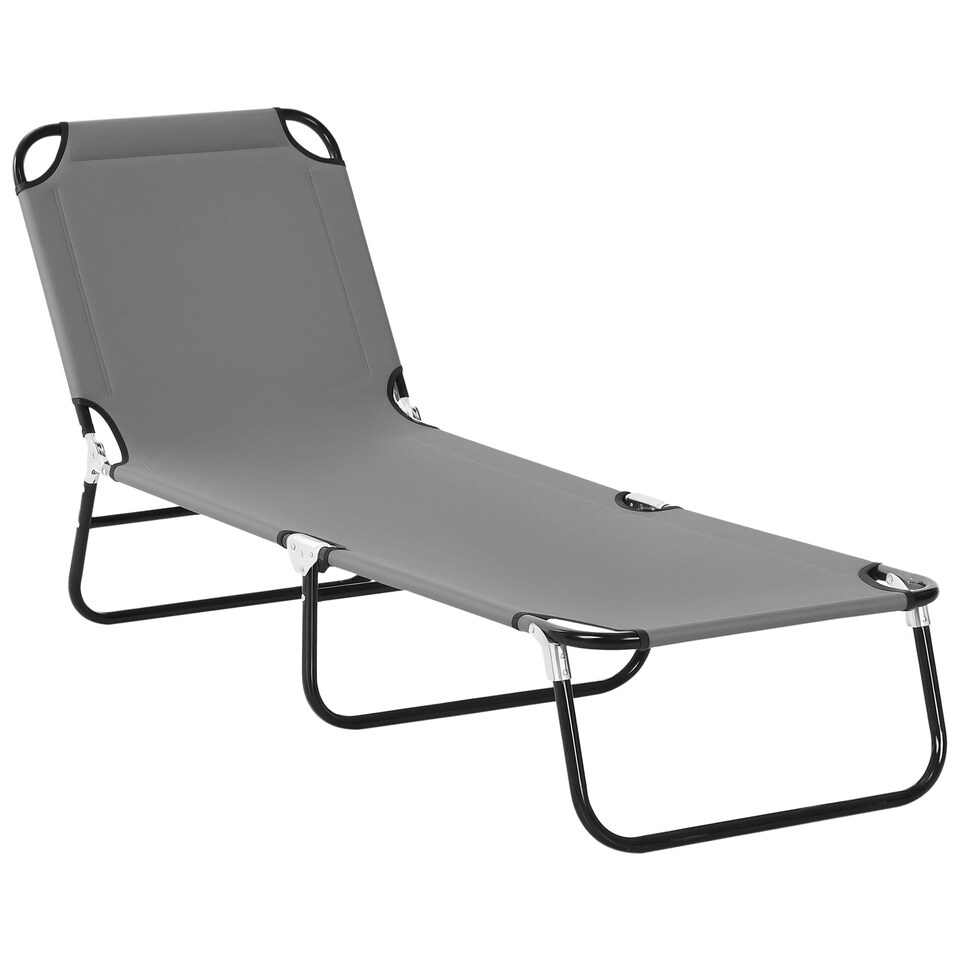 image 1 of Outsunny Folding Lounge Chair Outdoor Chaise Lounge for Bench Patio Grey