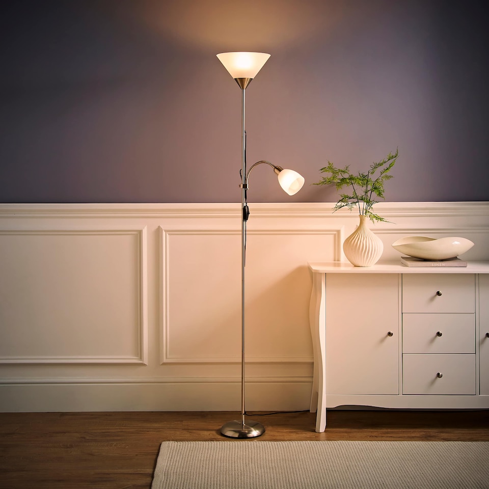 image 1 of ValueLights Mozz Brushed Chrome Mother and Child Floor Lamp | Chrome