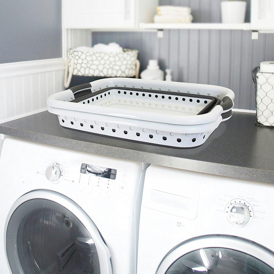 image 1 of Marco Paul Collapsible Laundry Basket Folding Pop Up Washing Bin Clothes Storage White