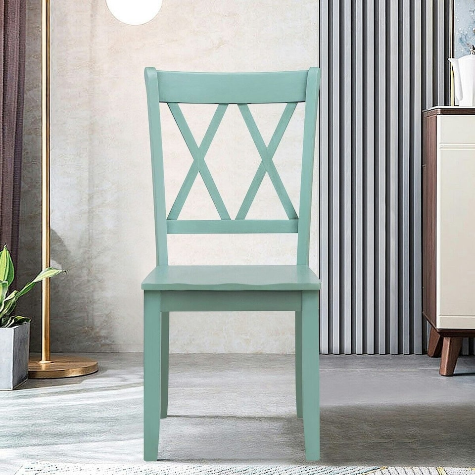 image 1 of COSTWAY Set of 2 Dining Chairs Wooden Armless Chairs Green