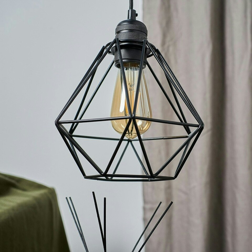 image 1 of ValueLights Casco Matte Black Pendant Light with Black Tapered Shade and E27 Pear LED 4W Warm White 2700K Bulb