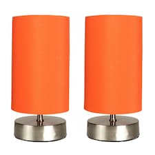 ValueLights Francis Pair Chrome Touch Table Lamp Orange Shades