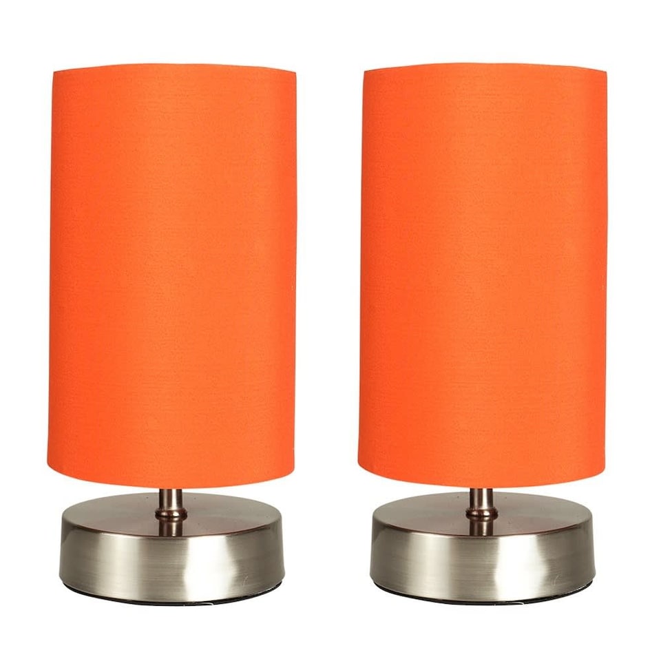 image 1 of ValueLights Francis Pair Chrome Touch Table Lamp Orange Shades