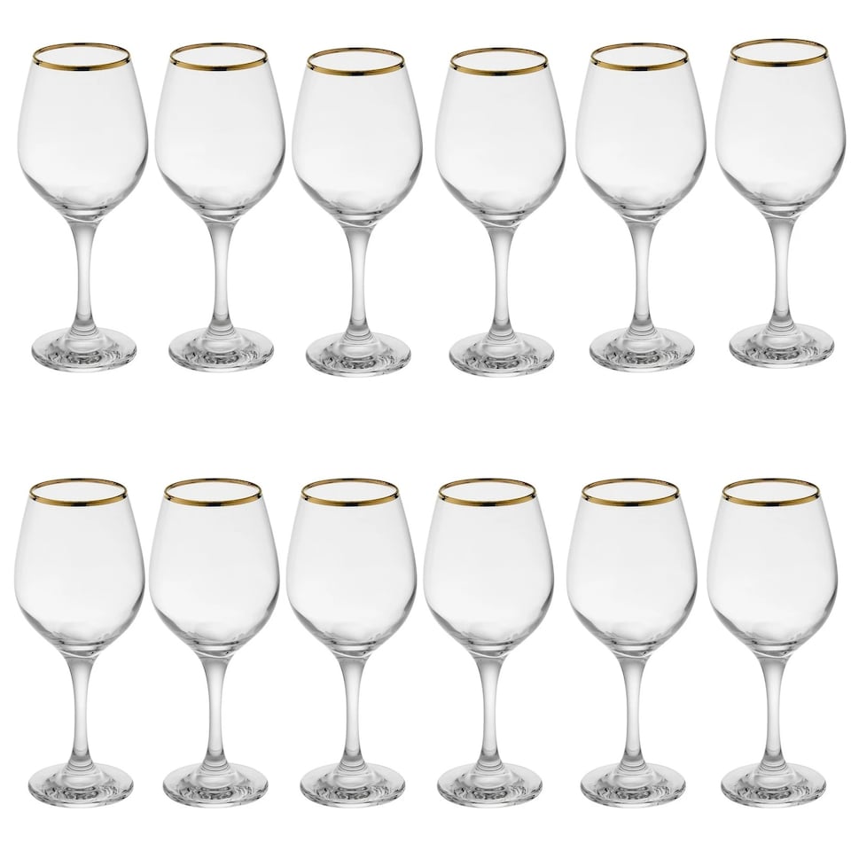 image 1 of Amber Gold Rimmed Wine Glass Drinking Glasses Sets Gift | Clear | Clear | 295ml (Set of 12)