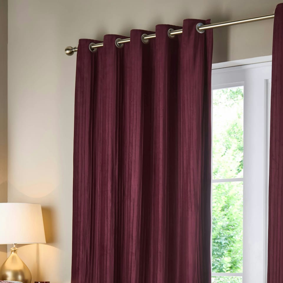image 1 of Paoletti Corinthian Velvet Room Darkening Merlot Eyelet Curtains (W)117cm x (D)137cm cm Multi