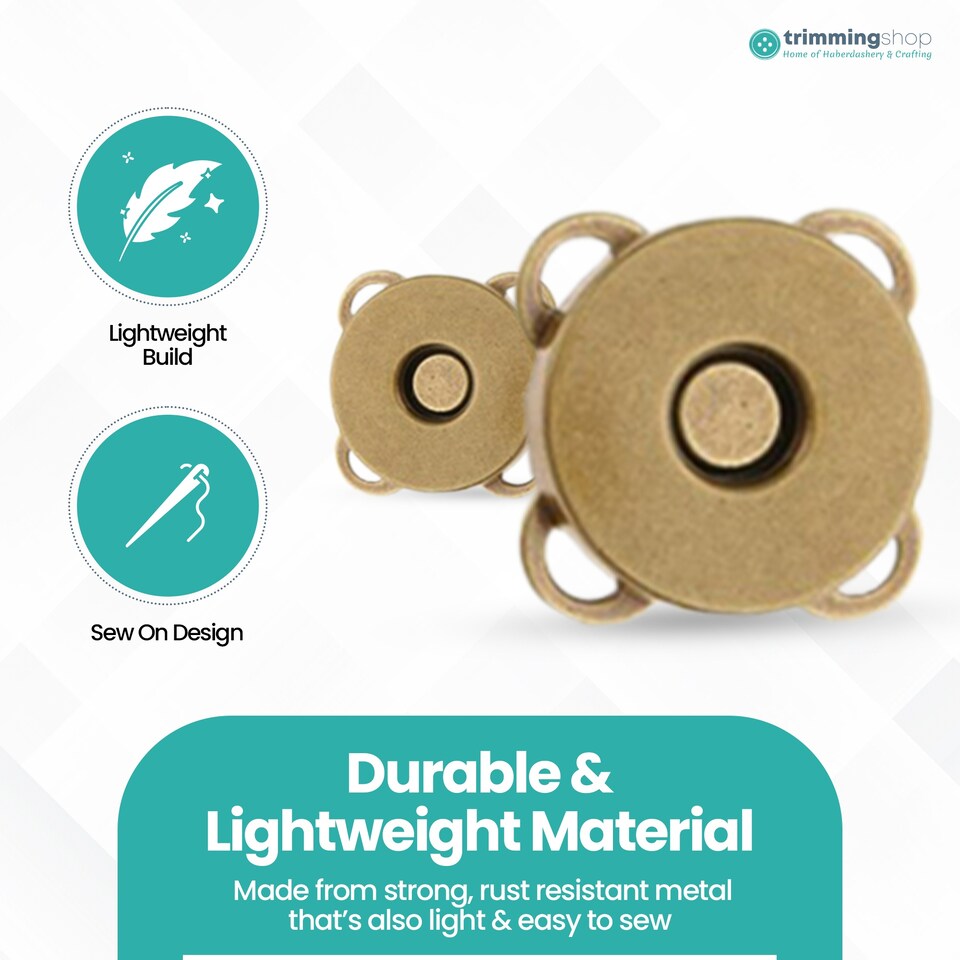 image 1 of 14mm Sew On Magnetic Press Stud Clasps, 2-Part Snap Fasteners - 2pcs