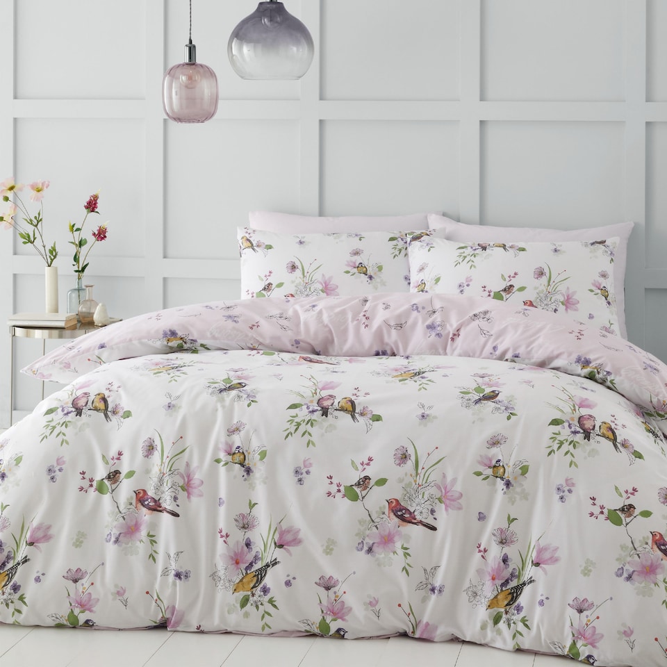 image 1 of Songbird Reversible Duvet Cover Set | Pink