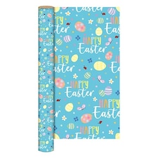 Happy Easter Blue Gift Wrapping Paper Roll 1.5m Blue