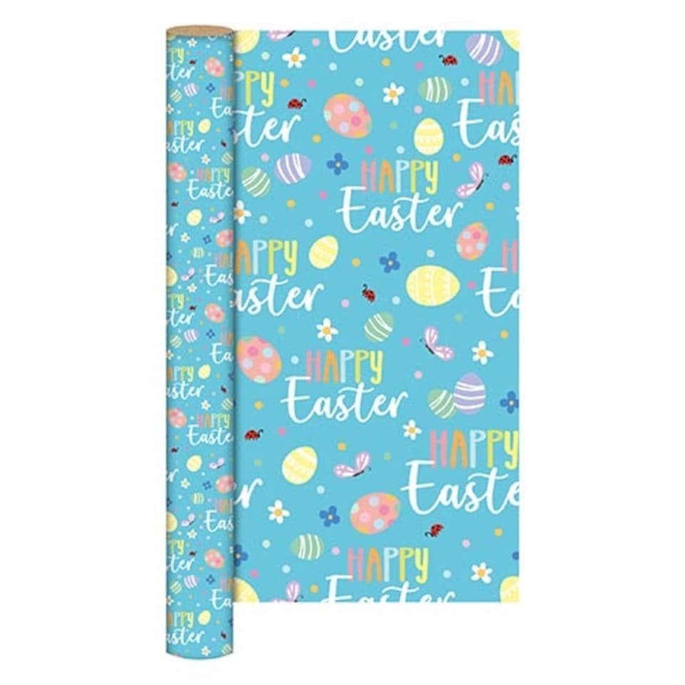 Happy Easter Blue Gift Wrapping Paper Roll 1.5m Blue