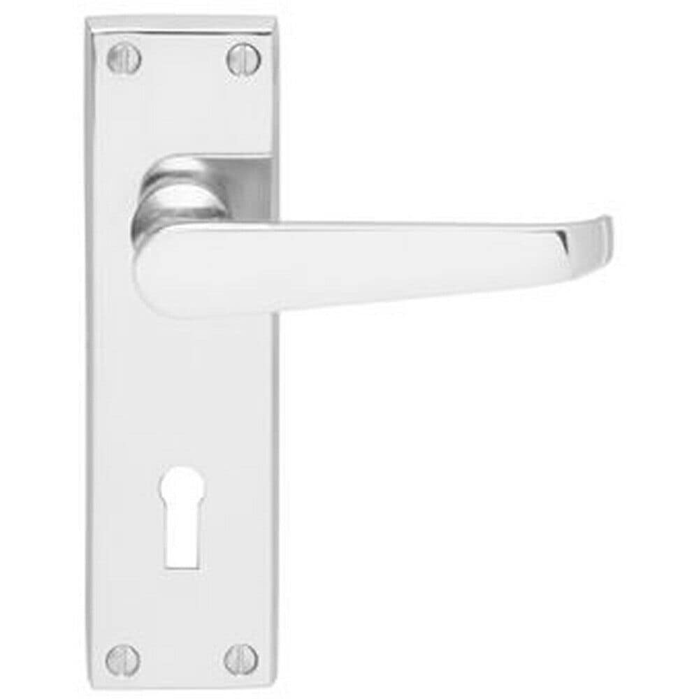 Loops Victorian Flat Lever on Lock Backplate Handle 150 x 42mm Polished Chrome