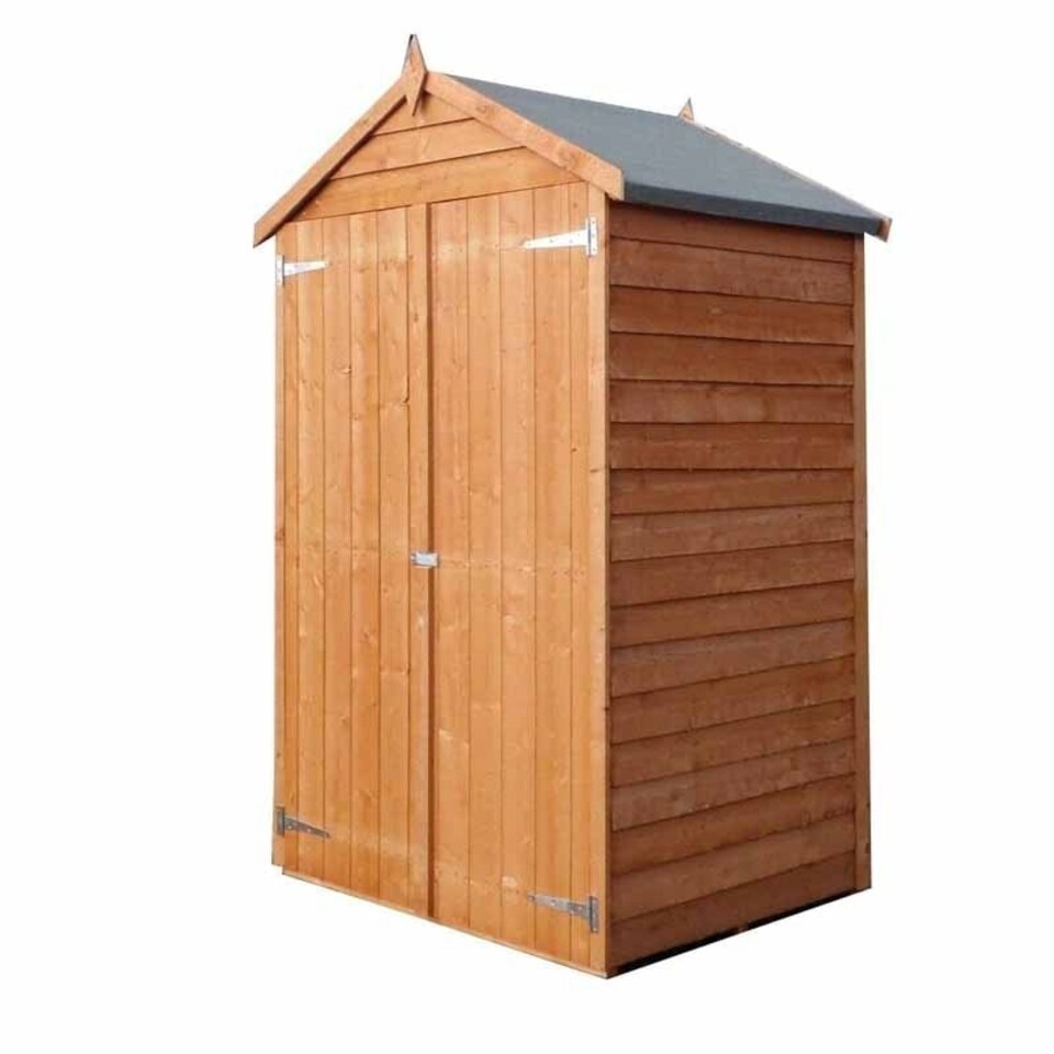 image 1 of Overlap 4 x 3 Feet Pressure Treated Apex Shed Double Door Brown