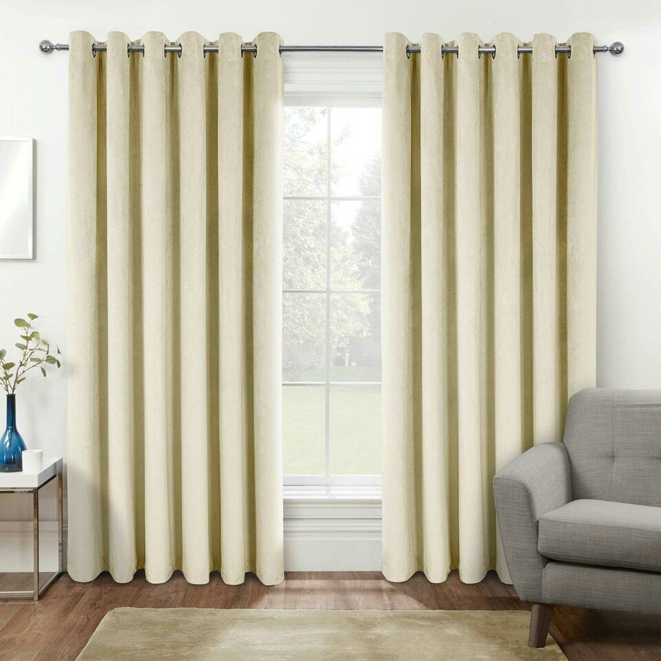 image 1 of Homescapes Thermal 100% Blackout Cream Velvet Curtains - 46 x 54" Cream