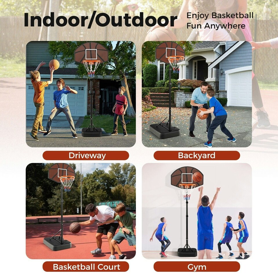 image 1 of COSTWAY Height Adjustable Basketball Hoop Basketball Goal System Brown | Standard