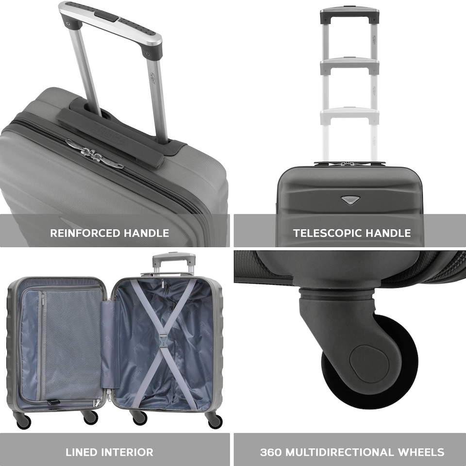 image 1 of Flight Knight Cabin Suitcase 56x36x23cm - 30+ Airlines Approved - British Airways, EasyJet- Lightweight 4 Wheel Carry On Hard Shell Hand Luggage Grey | Charcoal | Cabin Bag