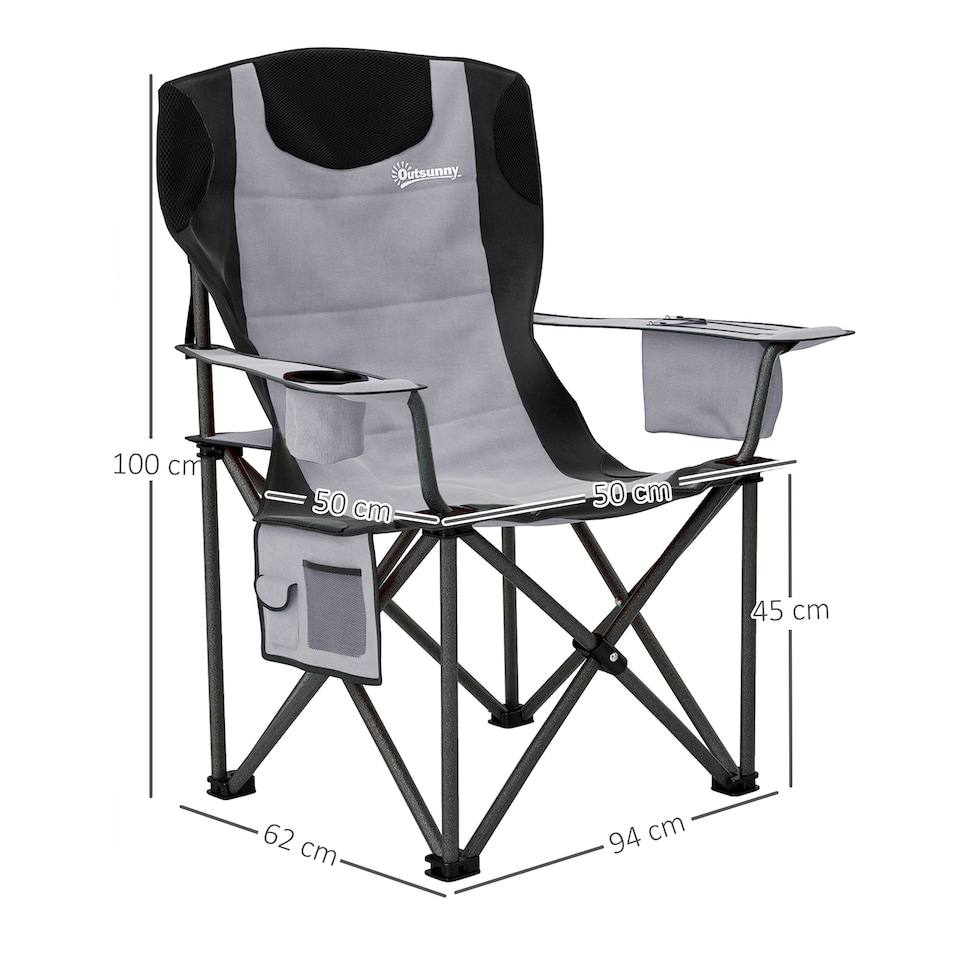 image 1 of Outsunny Set of 2 Padded Folding Picnic Chairs with Cooler Bag Grey | Grey