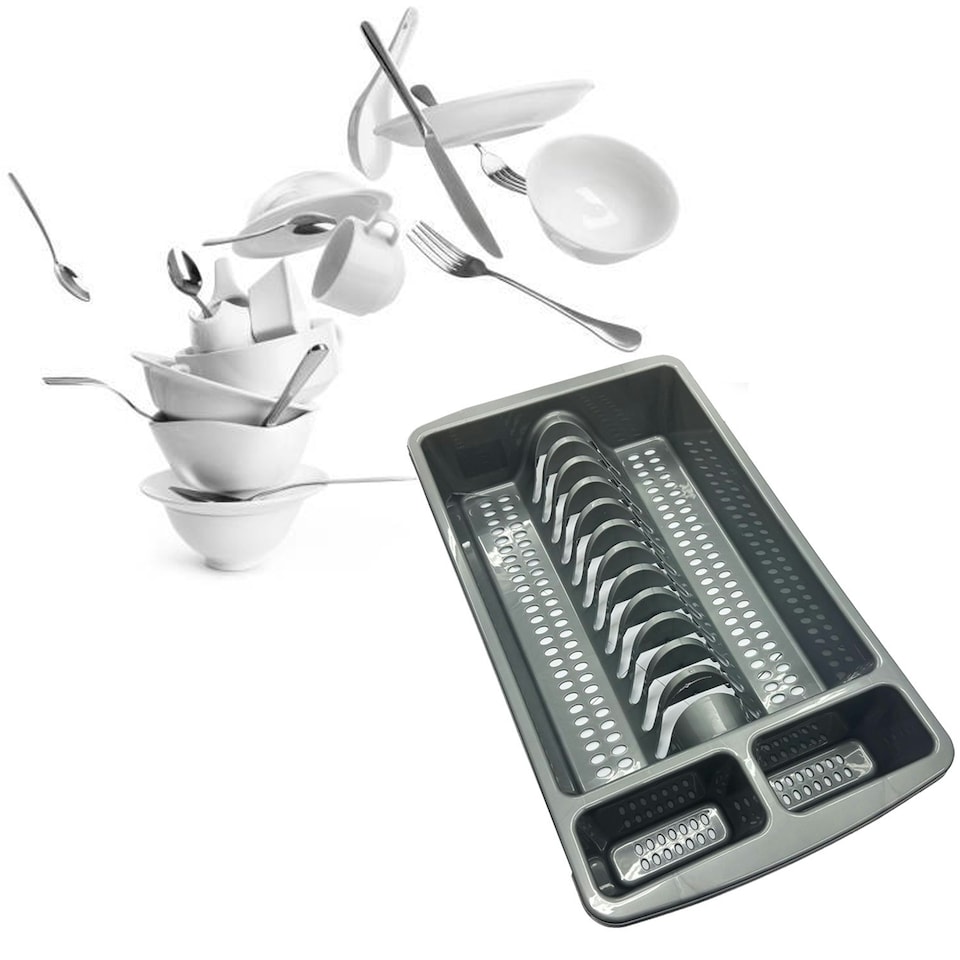 image 1 of 1 x High Grade Silver Dish Drainer Rack Utensil Holder Plate & Cutlery Drying Rack Silver