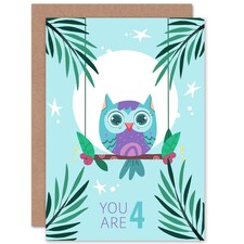 Kawaii Owl Perch Birthday You are 4 4th Greeting Card