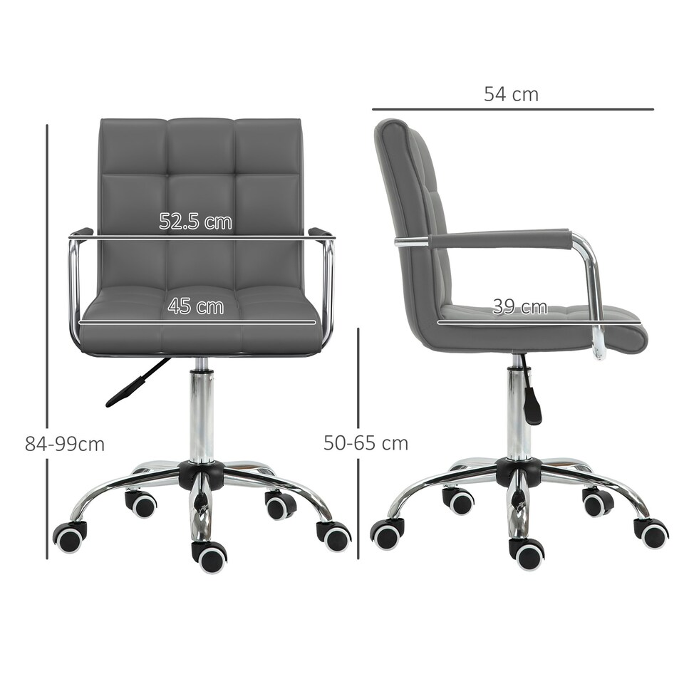 image 1 of Vinsetto Mid Back Office Chair, Swivel Computer Chair with Armrests, Grey
