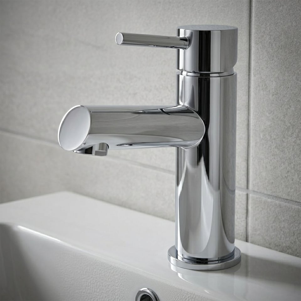 image 1 of Balterley Nova Mono Basin Mixer with Push Button Waste, 1-Handle Deck Mounted Tap | Silver | Chrome | 1