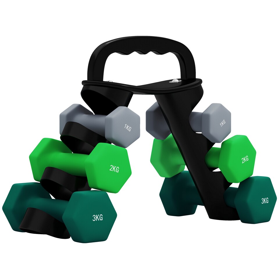 image 1 of SPORTNOW Dumbbells Set with Storage Rack, 2 x 1kg, 2 x 2kg, 2 x 3kg, Grey