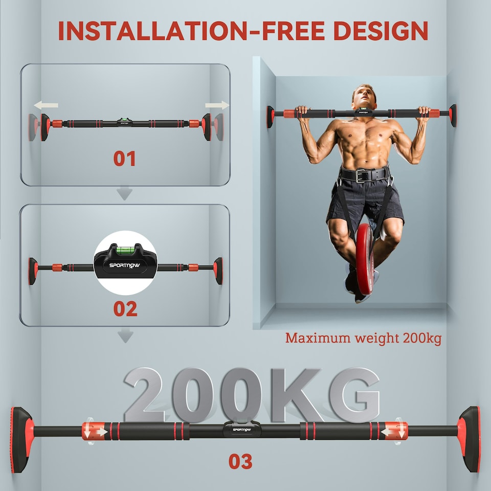 image 1 of SPORTNOW Pull Up Bar, for 92-120cm Doorways, No Screws, Maximum Load 200kg