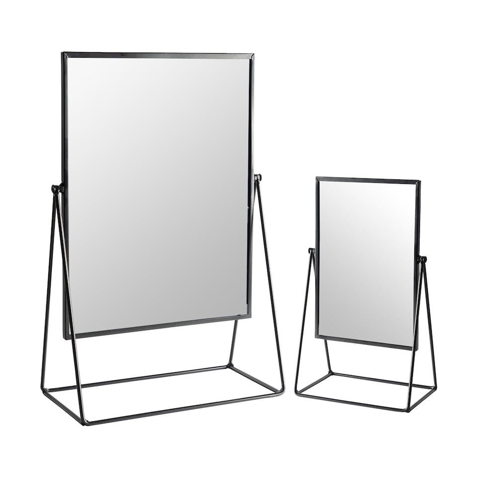 image 1 of Harbour Housewares 2pc Dressing Table Mirror Set - 2 Sizes - Black - Makeup Mirror Bathroom Mirror Vanity Mirror Tabletop Mirror | Black | Black | L - 50 x 32 x 16.5 CM | S - 39 x 22 x 15 CM | 2