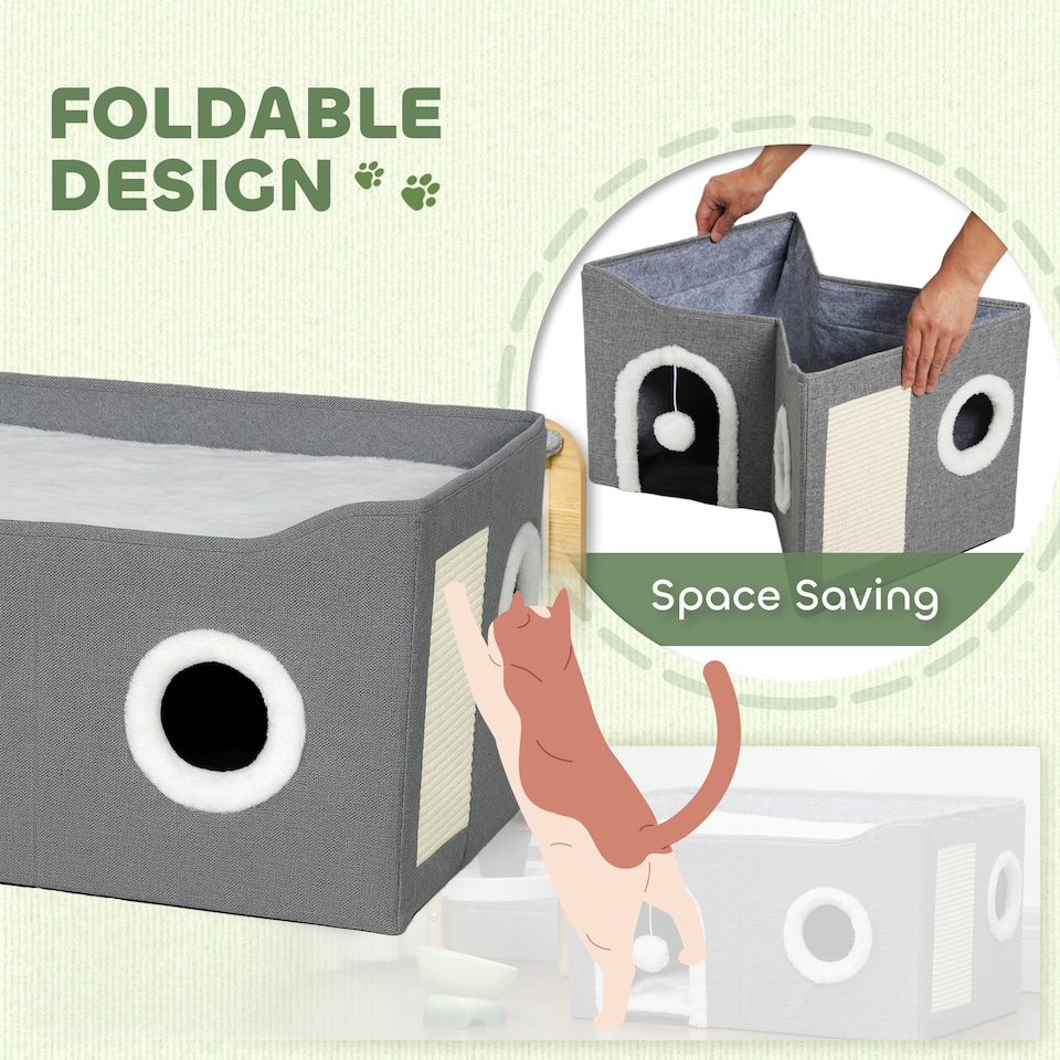 image 1 of PawHut Cat Cave with Fluffy Ball and Scratch Pad for Indoor Pets