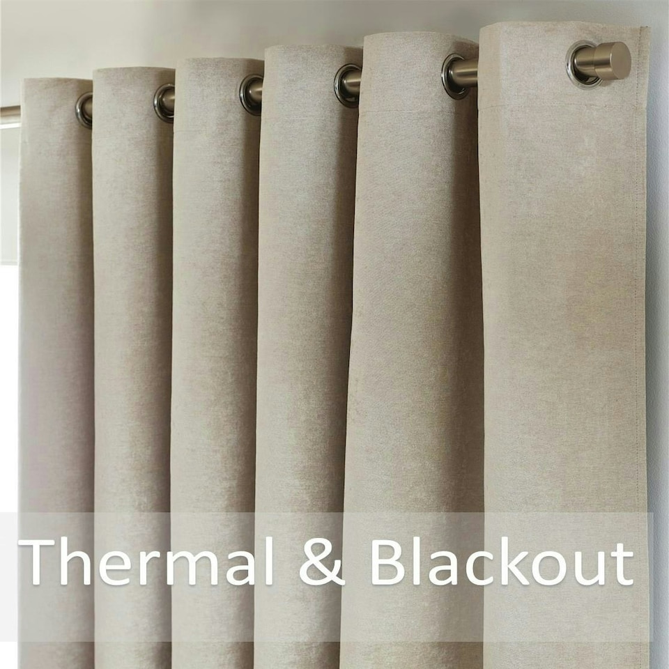 image 1 of Chenille Blackout Ring Top Eyelet Curtains - 117cm x 183cm - Cream