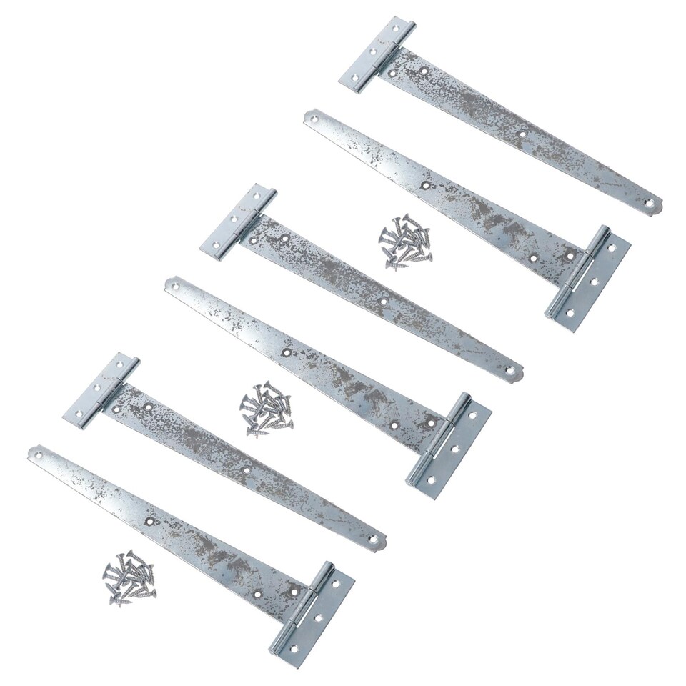 image 1 of 12in / 300mm Heavy Duty T Tee Hinges For Shed + Garden Gates Zinc Plated 6pc