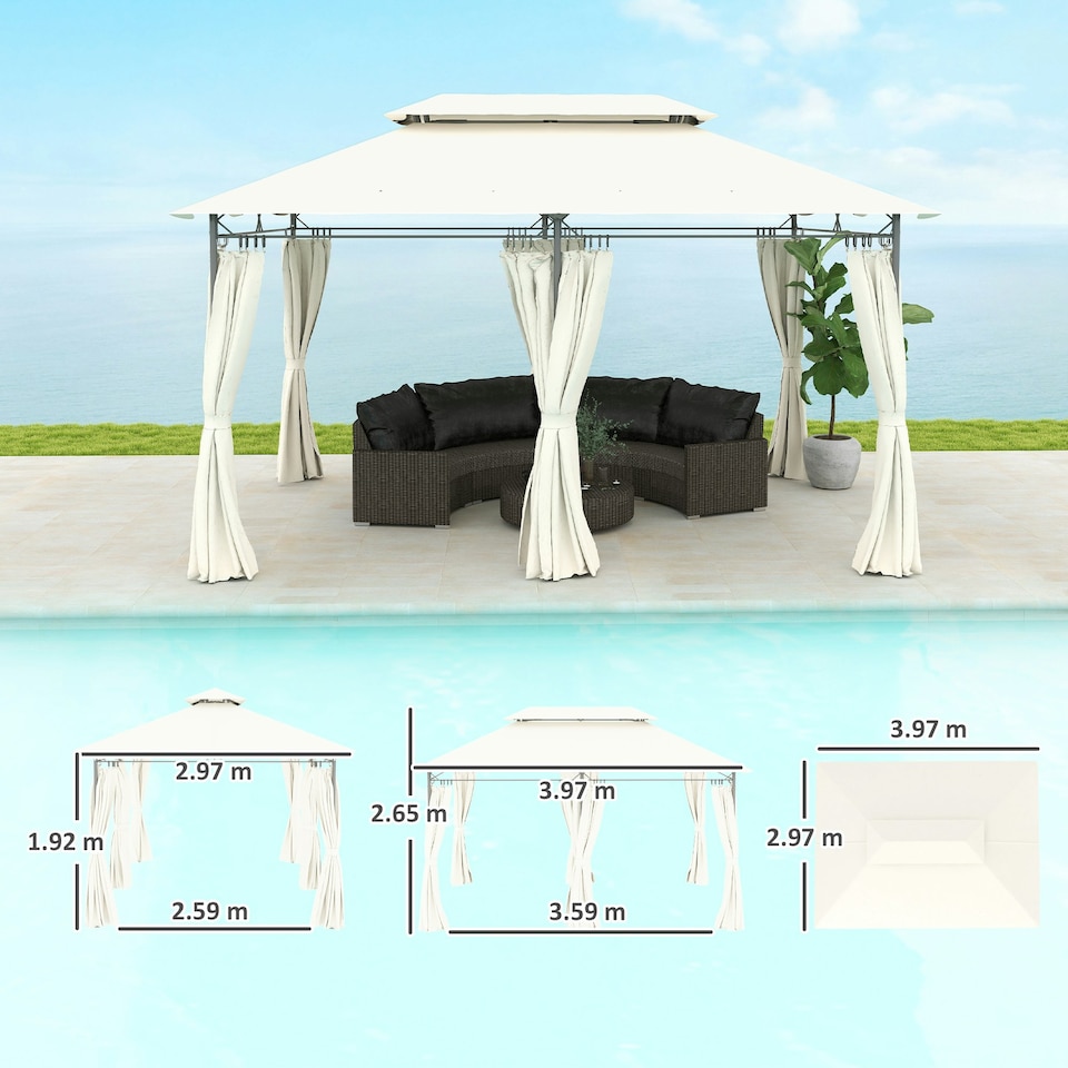image 1 of Outsunny 3 x 4m Garden Gazebo with Sides, Double Roof Metal Gazebo, White