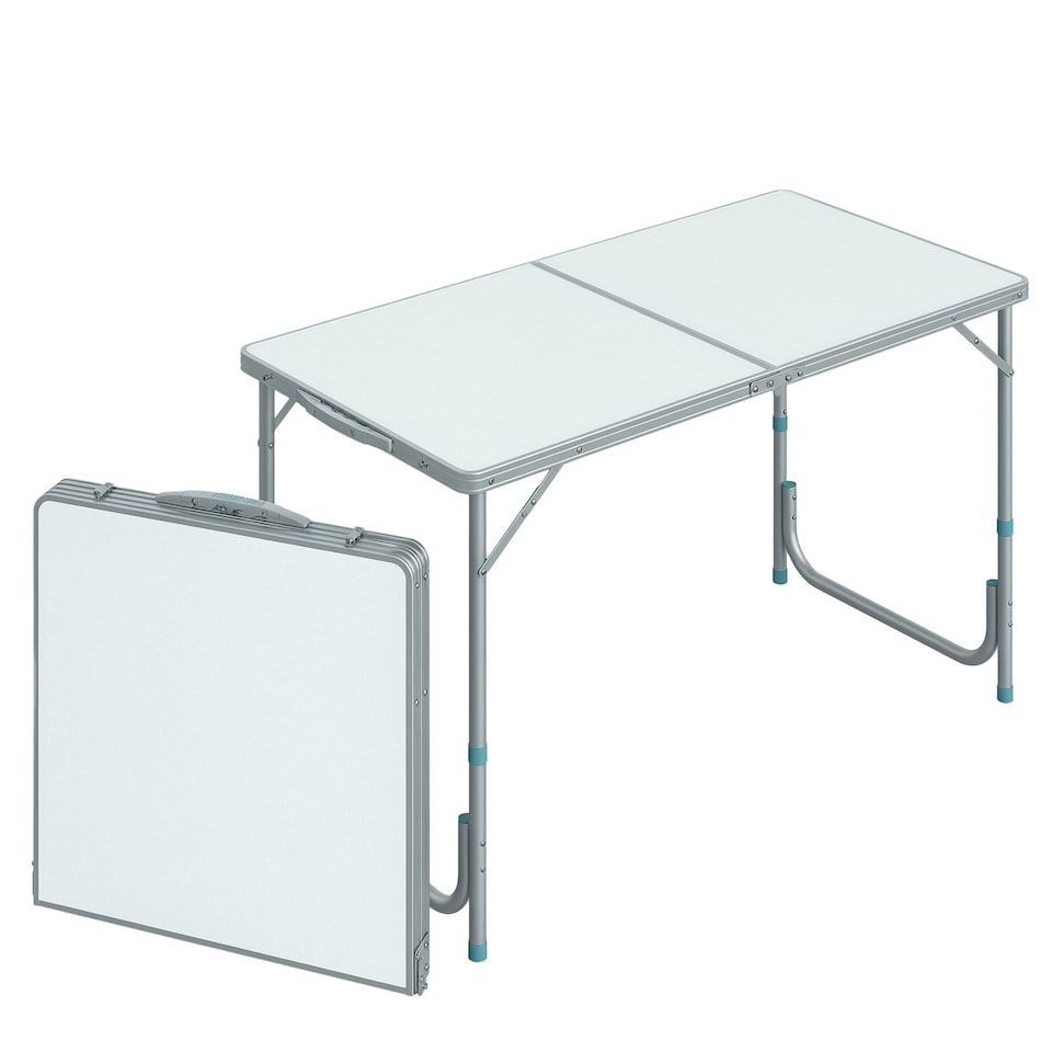 image 1 of Outsunny 4FT Garden Outdoor Camping Table Portable Folding Picnic Table Aluminium Frame with Adjustable Height 120L x 60W x 70H cm