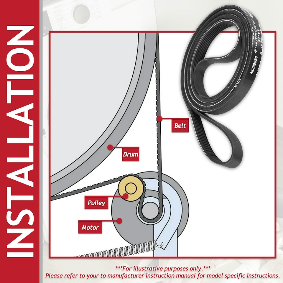 image 1 of SPARES2GO Poly-V Drive Belt for Logik L8W6D LCD7W LCD8W LCD9W LHP8W LHP9W LHP10W Tumble Dryer (7PH2012 SH200)