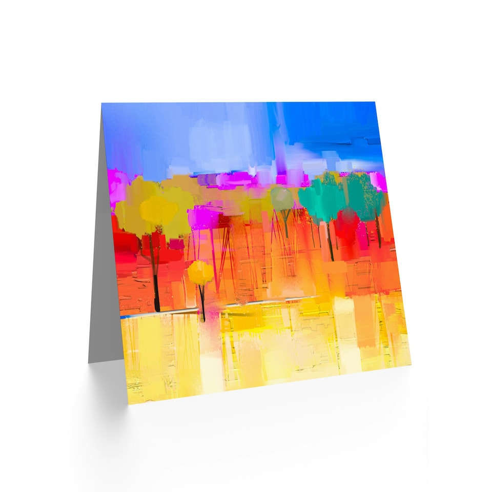 image 1 of Abstract Landscape With Trees Painting Vibrant Colourful Greeting Card