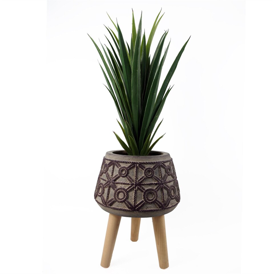 image 1 of 36cm x 26cm Rope Effect Composite Large Planter | Brown