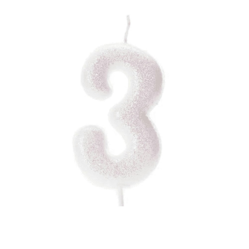 Anniversary House Iridescent Glitter 3rd Birthday Candle & Cake Topper - White - One Size