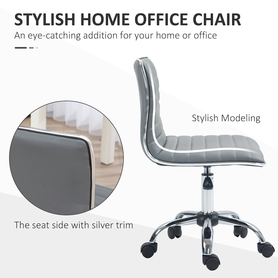 image 1 of HOMCOM Armless Mid-Back Adjustable Office Chair with 360 Swivel Light Grey