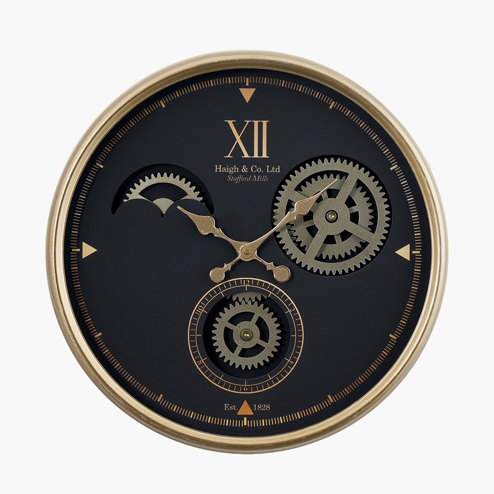 Black and Champagne Metal Cog Wall Clock