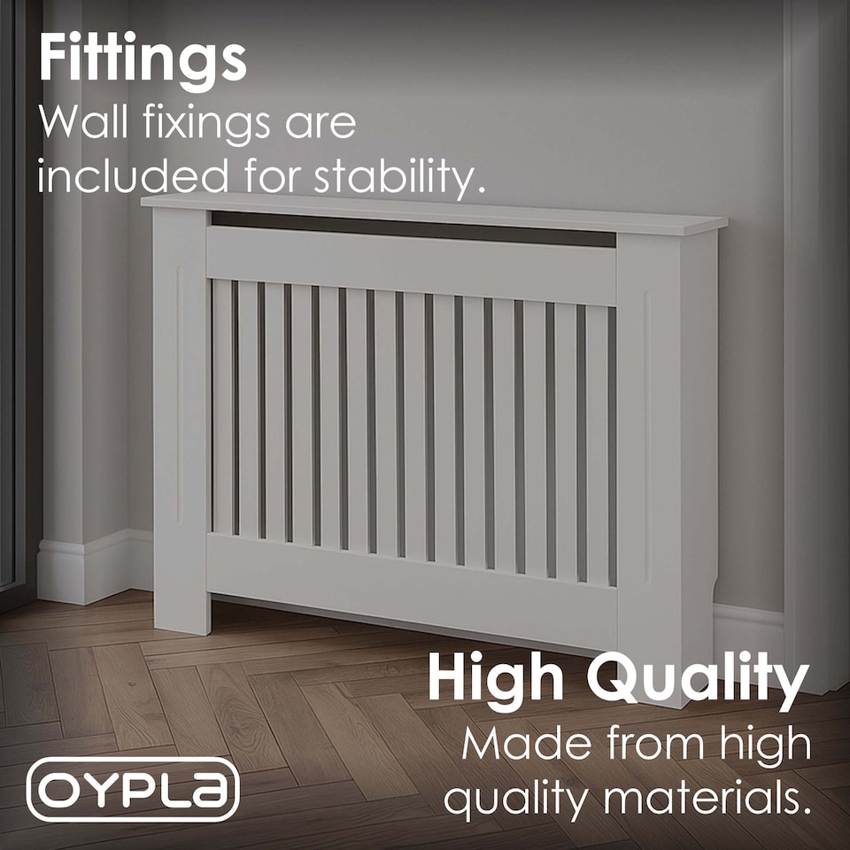 image 1 of Medium White Wooden Slatted Grill Radiator Cover MDF Cabinet