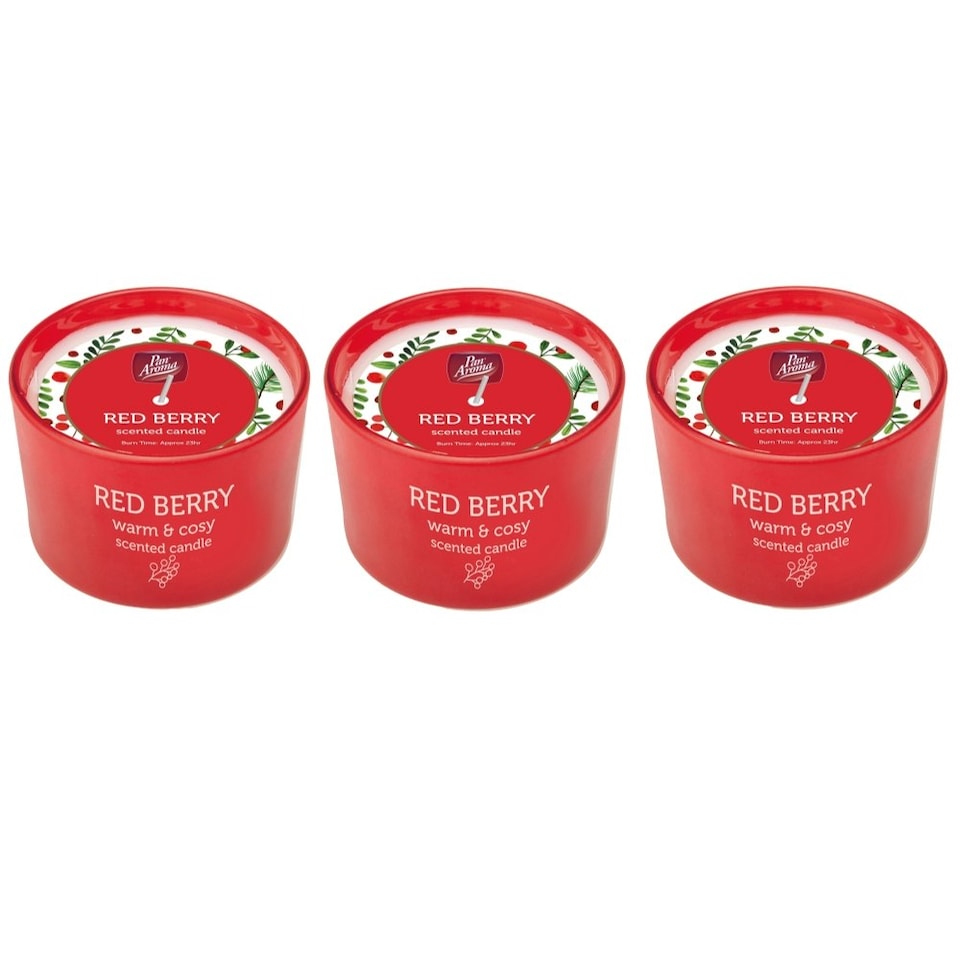 image 1 of Pack of 3 Red Berry Scented Coloured Jar Candles 85G